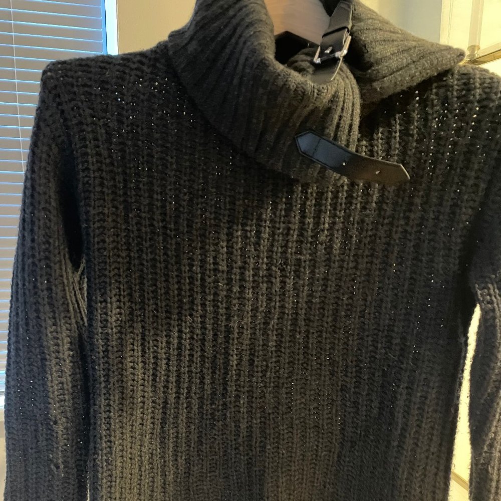 Ralph Lauren Black Label Cashmere Waffle-Knit Sweater w/ Leather Buckles